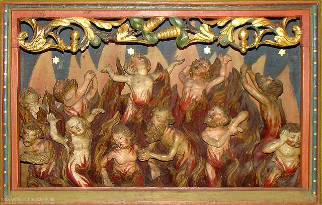 Fegefeuerdarstellung am Hochaltar der Stadtkirche Bad Wimpfen, Bildquelle Peter Schmelzle, Wikipedia GNU free