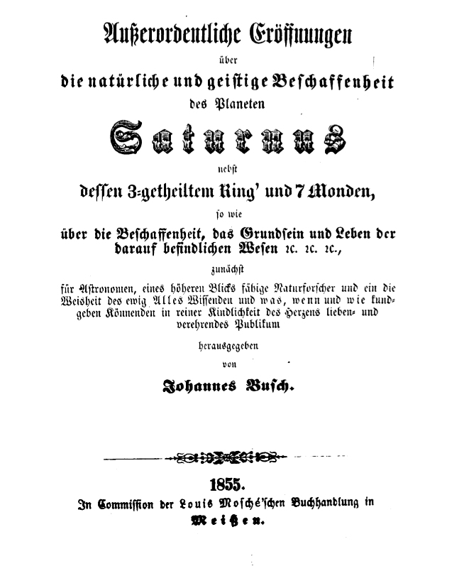 Saturn, Titelblatt der 1. Auflage 1855